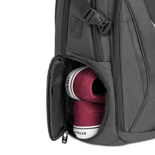 SwissGear Travel Tech Elite Laptop Backpack – Fits Laptops up to 16” – ScanSmart TSA-Friendly Backpack with USB Port, Shoe Compartment & Organizer Pockets – Heather Grey
