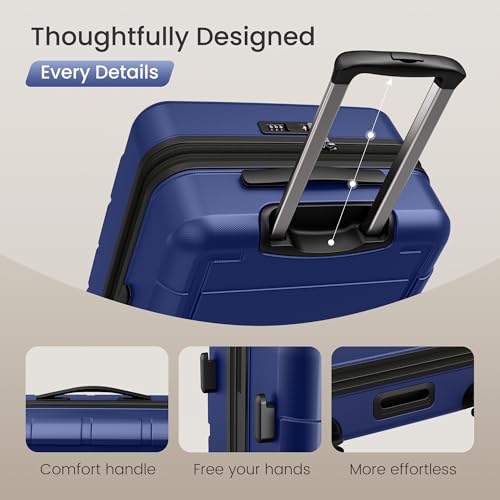 SHOWKOO Luggage Sets 3 Piece Expandable, Upgrade 100% PC Durable Hardshell Suitcase with Wheels TSA Lock Deep Blue