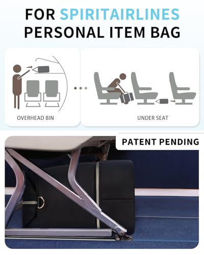 WANDF For Spirit Airlines Personal Item Bag 18x14x8 Underseat with Wet Pocket & Shoe Compartment & Tsa Approved Toiletry Bag Travel Duffle Carry On Overnight Weekender Tote(Black)