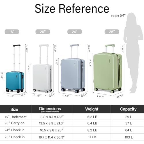 Hanke 16 Inch Underseat Carry On Luggage, Airline-Approved Hard Shell Small Suitcase with Spinner Wheels, Lightweight Tsa Lock Travel Luggage for Short Trips(Caribbean Blue)