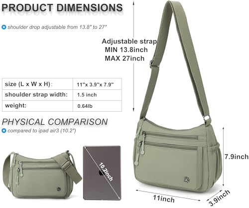 Pealwel Casual Crossbody Bag with Anti Theft Pocket - Women Lightweight Water-Resistant Purse Bag (Light Green)