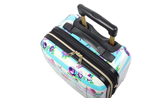 Betsey Johnson Designer Underseat Luggage Collection - 15 Inch Hardside Carry On Suitcase for Women- Lightweight Under Seat Bag with 2-Rolling Wheels (Stripe Floral Hummingbird)