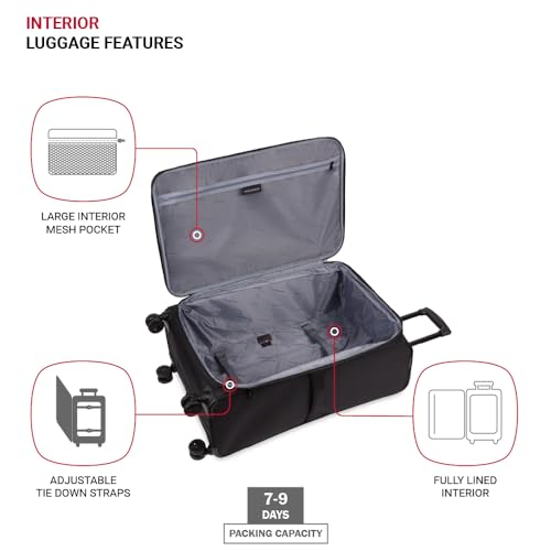 SwissGear Sion II Softside Expandable Luggage with Spinner Wheels, Black, Checked-Large 28-Inch