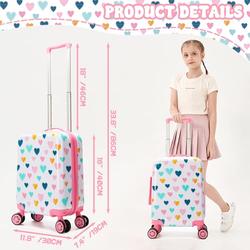 Esteemly Kid's Luggage Set 3 Piece Suitcase Set 16" Hardside Luggage with Spinner Wheels Girls Carry on Toddler Travel Rolling Suitcase with Duffle Bag Neck Pillow Airline Approved