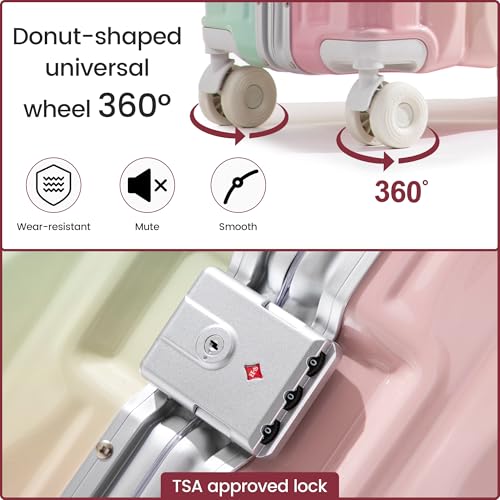 HEJIHUI 20 Inch Carry On Luggage with Spinner Wheels,Aluminum Frame PC Hard Shell Suitcase with USB Port,Lightweight Travel Luggage Airline Approved for Men Women, Colorful