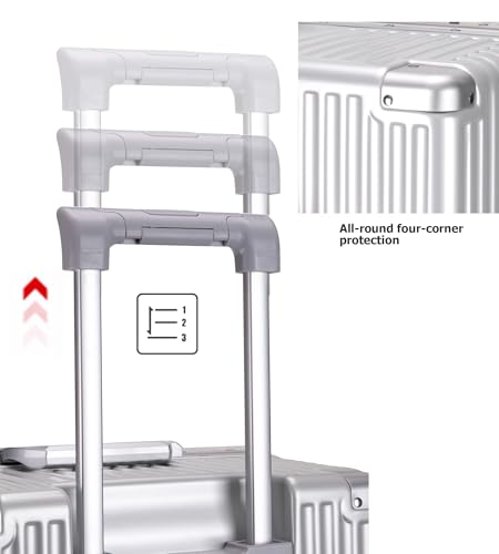 feilario 30in Super Large Captain Aluminum Frame Hardside Spinner Wheels Luggage, Removable Wheels Zipperless Checked Suitcase with Cup Holder/Phone Holder (Silver,30in)