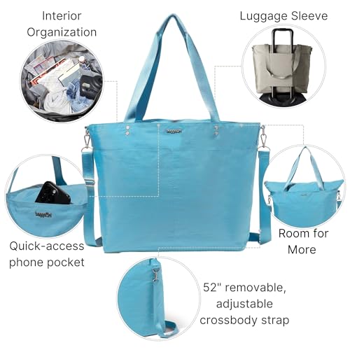 Large Carryall Tote Bag for Women - Lightweight Nylon Zipper Top Weekender Travel Beach Bag Personal Item w/Luggage Sleeve