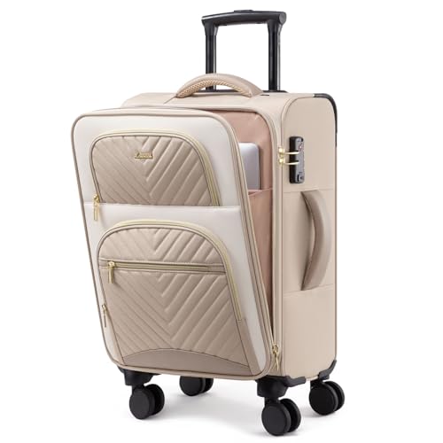 LOVEVOOK Carry on Luggage 22x14x9 Airline Approved, Waterproof Carry on Suitcase with 3 Pouches,Lightweight Softside Underseat Travel Luggage with 360° Spinner Wheels,TSA Lock for Travel Business