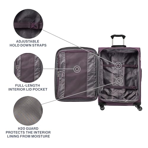 Travelpro Tourlite Softside 25" Expandable Luggage with 4 Spinner Wheels, Lightweight Suitcase, Checked Medium, Deep Purple