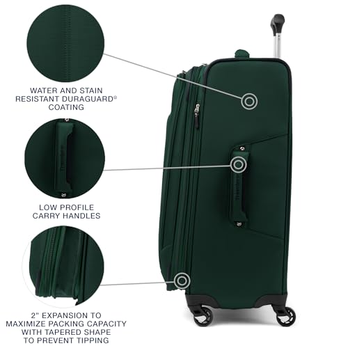 Travelpro Maxlite 5 Softside Expandable Luggage with 4 Spinner Wheels, Lightweight Suitcase, Men and Women, Forest Green, Checked-Medium 25-Inch