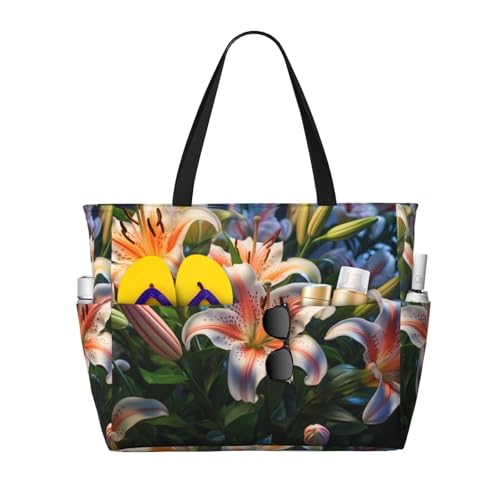 WZYCWB Lilies in Bloom Beach bag large travel bag gym swimming pool zipper storage bag