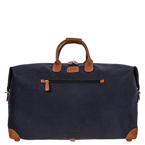 Bric's LIFE Cargo Duffel Bag, Luxury Travel Weekender with Water-Resistant Faux Suede and Leather Details – 22 Inch, Blue