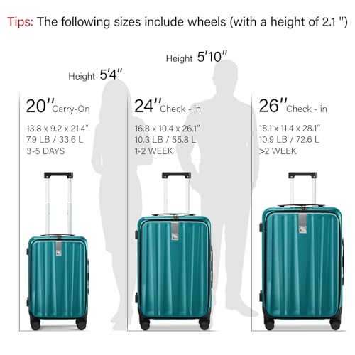 Hanke 20 Inch Carry On Luggage with Wheels PC Hard Shell Suitcase Top Opening Aluminum Frame Suitcases and Hanging Travel Toiletry Bag for Women with Jewelry Organizer Compartment, Travel Essentials