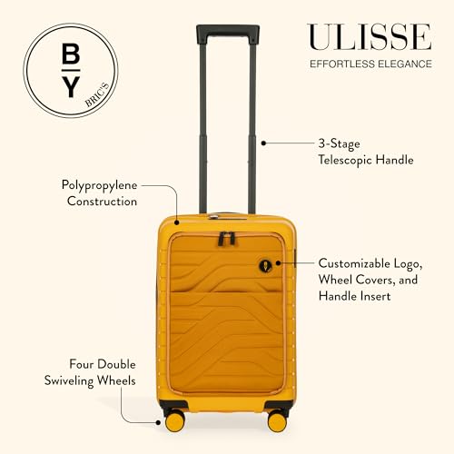 Bric's B|Y Ulisse Carry-On Luggage with Spinner Wheels – Airline Approved Hard Shell Suitcase, TSA Combination Lock & USB Port - Removeable Wash Bag Included - 21 Inch with Front Pocket, Mango