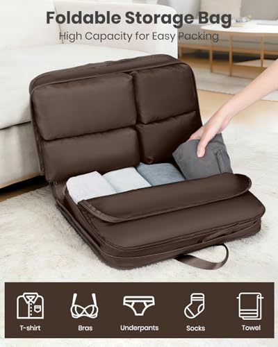 Joyway Luggage Set 5 Piece Top Opening Suitcase Set with Spinner Wheel and TSA Lock, PC Hard Shell Carry on Luggage with Front Pocket, Suitcase with Backpack and Foldable Storage Bag (Coffee)