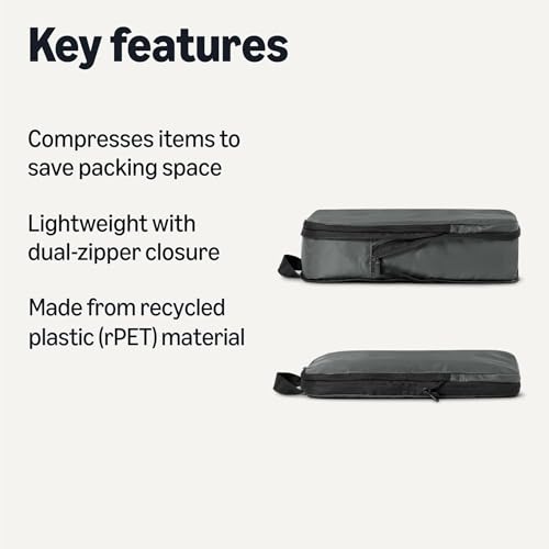 Amazon Essentials 4-Pack Ultralight Compression Packing Cubes Organizer, Grey