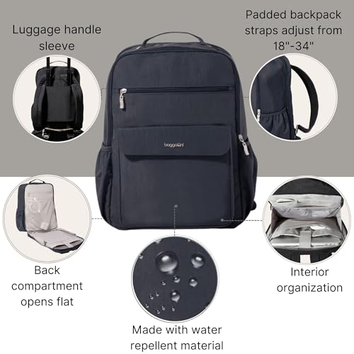 Baggallini Everyday Laptop Backpack - 11x15.5 Lightweight Water-Repellent Nylon Travel Bag w/Padded Laptop Sleeve & RFID