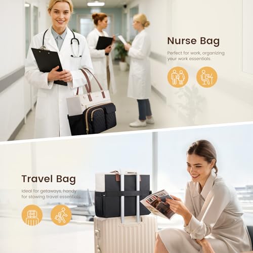 LOVEVOOK Teacher Tote Bag for Women Work, Laptop Bag with Large Cup Holder, Nurse Bag with Multi Pocket, Water-Resistant Business Travel Computer Briefcase Handbag Diaper Bag Mother Gift, 15.6 Inch