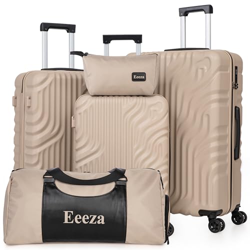 Eeeza Luggage Sets 5 Piece Suitcase with ABS Hard Shell Lightweight Combination Lock and Double Rotatable Detachable Wheels(Gray,20"/24"/28"/DB/TB)