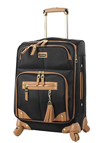 Steve Madden Designer-Gepckkollektion Leichter Softside-Koffer fr Damen und Herren strapazierfhige 50,8 cm groe Tragetasche mit 4 rollenden Spinner-Rdern, Harlo Black, 20in, Carry on Bag With Spinner