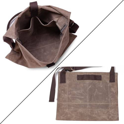 Foraging Bag 16 oz Waxed Canvas Haversack Bushcraft Shoulder Bag Durable Messenger Bag with Pocket for Gardening Camping (Antique Olive Large)
