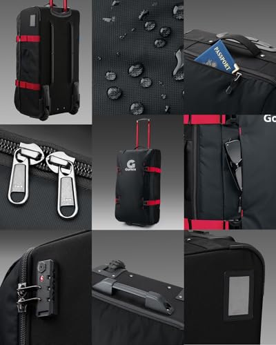 Gonex Rolling Duffle Bag with Wheels, Water-repellent 90L Nylon Large Wheeled Travel Duffel Luggage with TSA Lock & Telescopic Handle 30 inch, Black & Red