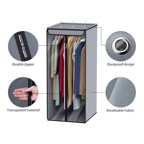 Univivi Garment Bags for Hanging Clothes, Large Clothes Storage Bags Closet Organizer with Clear Window, Premium Hanging Garment Storage Bag for Suits, Coats, Jackets, 40", 2-Pack (Grey)