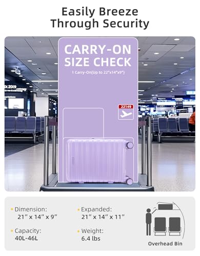 LARVENDER Carry On Luggage 22x14x9 Airline Approved, 20 Inch Expandable PC+ABS Hardside Suitcase Carry On Luggage with Spinner Wheels TSA Lock for Women Men (Lavender)