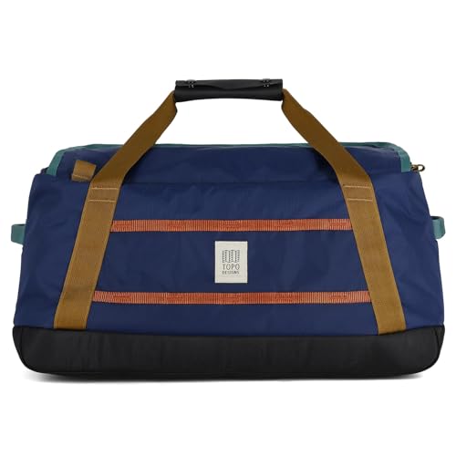 Topo Designs Mountain Duffel 40L, Recycled Nylon Ripstop Travel Bag, Removable Backpack Straps, Interior Mesh Pockets (Midnight/Caribbean)