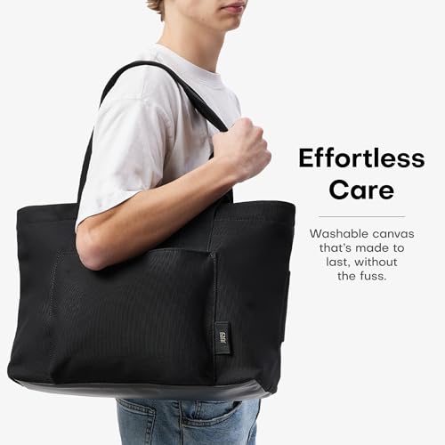 July Everyday Large Tote Bag for Women with Laptop Sleeve, Pass-Through Band, Luggage Sleeve, Drink Bottle Holder, Simple Modern Tote Bag for Travel, Work, Commute & Daily Use - 22L - Black