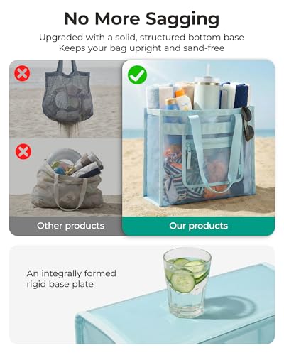 BAGSMART Mesh Beach Bag with Zipper Pocket, Large Beach Tote Bags for Women