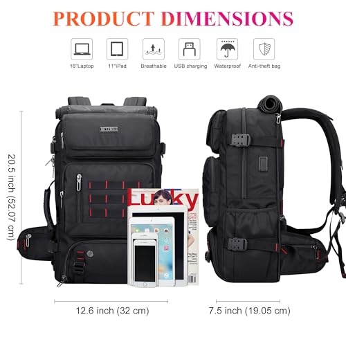 WITZMAN Carry on Travel Backpack for Men Women Airline Approved Convertible Nylon Duffle Backpack Luggage Bag (B682 Black)