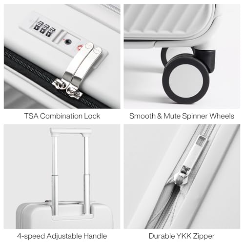 mixi 20 Inch Expandable Carry On Luggage PC Hard Shell Suitcase Top Opening Rolling Travel Suitcases with Spinner Wheels & TSA Lock, Smoke White