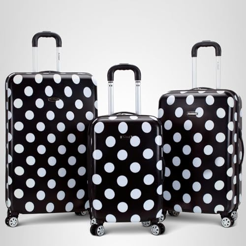 Rockland Laguna Beach Hardside Spinner Wheel Luggage, Black Dot, Carry-On 20"