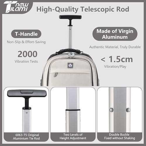 NEW TILAMI 19 Inch Rolling Backpack 4 Spinner Wheels for School Travel, White