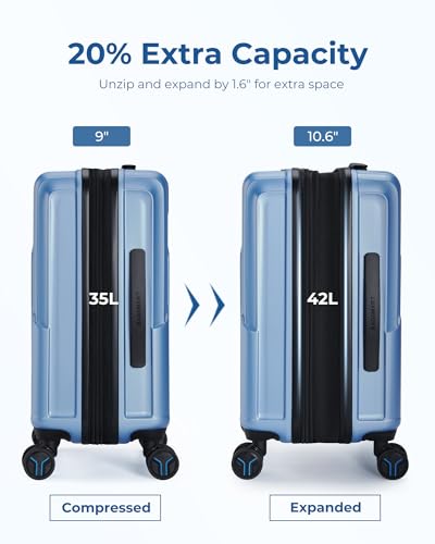 BAGSMART Carry On Luggage 22x14x9 Airline Approved, 1OO% PC Hardside Expandable Luggage with TSA Lock, 20 Inch Travel Suitcase with Spinner Wheels, Black