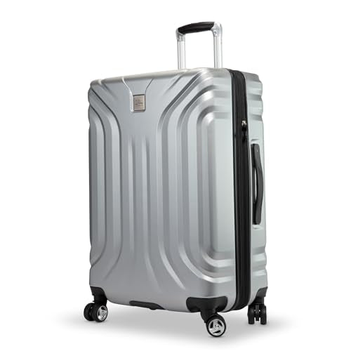 Skyway Nimbus 4.0 Expandable, Durable Hardside, 4 Wheel Spinner, Lightweight Suitcase, Unisex, Stylish, Shiny Silver, Checked-Medium 24-Inch