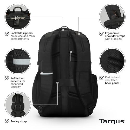 Targus 17” Voyager EXP Travel Backpack – Expandable Carry-On Laptop Backpack with SafePort Protection, Checkpoint-Friendly Design, Anti-Theft Travel Features - TBB664GL