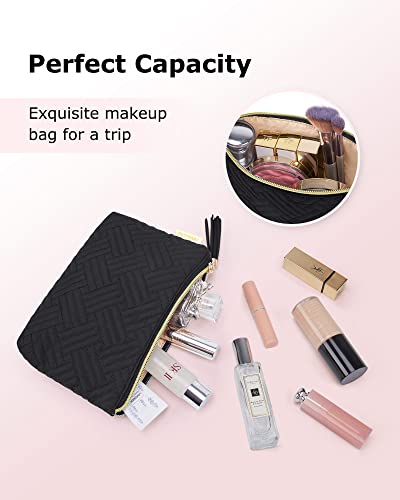 BAGSMART Small Makeup Bag, Elegant Cosmetic Pouch with Tassel, Soft Water-Resistant Travel Organizer for Women, Cosmetics & Everyday Essentials, Black