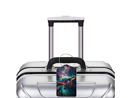 2 Pack Luggage Tag for Suitcase, Cute Unique Leather Bag Tags Identifiers Privacy Cover ID Label with Durable Steel Loop for Women Men Kids Girls Travel，TurtleE