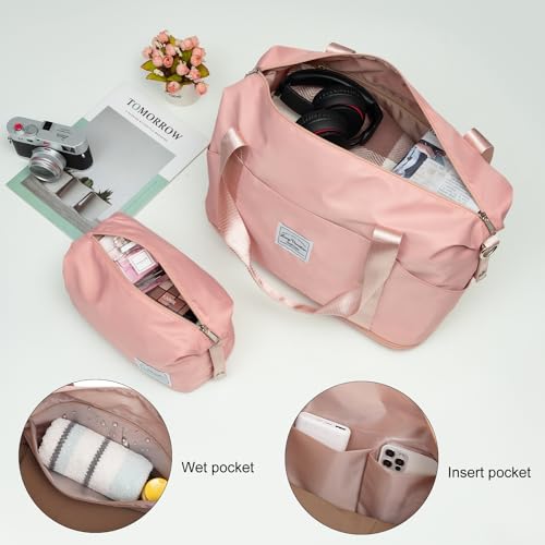 LONG VACATION 6 Piece ABS+PC Hardshell Luggage Set with Spinner Wheels, Lightweight suitcase set with TSA Lock & YKK Zipper, Pink