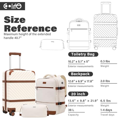 Coolife Luggage Set Suitcase Carry On Luggage PC Hardshell Luggage TSA Lock Spinner Wheels Telescopic Handle