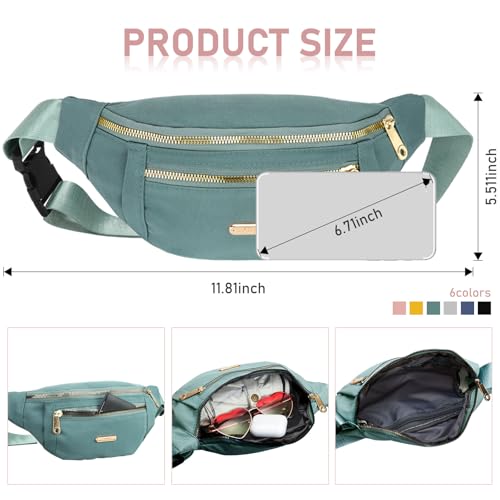 6 Pcs Fanny Pack Waterproof Waist Pack for Women 5.51 x 11.81 Inch Crossbody Belt Bag with Adjustable Strap Zipper Pockets for Festival Sports Traveling Running Phone, 6 Colors