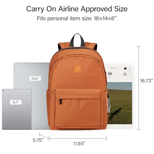 Hanke Travel Backpack for Women Men, Small College Laptop Backpack, Lightweight Water-Resistant Work Bookbag, Cute Casual Daypack for 15.6 Inch Laptop, Reddish Brown