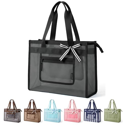 BAGSMART Mesh Beach Bag with Zipper Pocket, Large Beach Tote Bags for Women