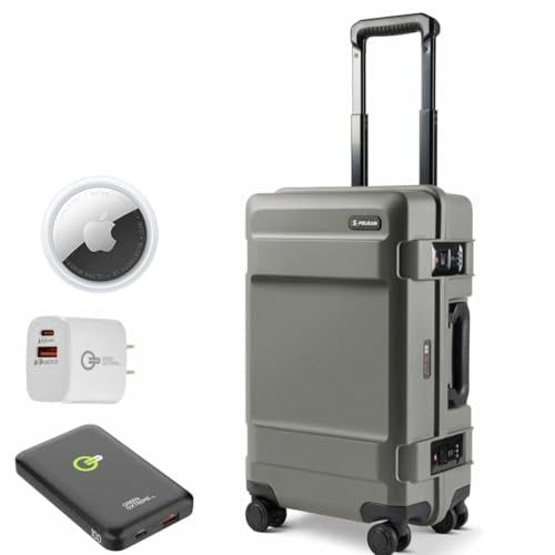 Pelican ATX 22" Waterproof Wheeled Carry-On Travel Hard Case, Charcoal, Bundle with AirTag, Power Bank, Wall Charger