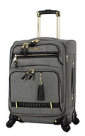 Steve Madden Designer-Gepckkollektion Leichter Softside-Koffer fr Damen und Herren strapazierfhige 50,8 cm groe Tragetasche mit 4 rollenden Spinner-Rdern, Peek-a-boo Grey, 20in, Carry on Bag With