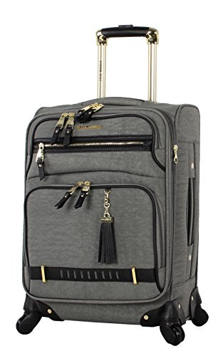 Steve Madden Designer-Gepckkollektion Leichter Softside-Koffer fr Damen und Herren strapazierfhige 50,8 cm groe Tragetasche mit 4 rollenden Spinner-Rdern, Peek-a-boo Grey, 20in, Carry on Bag With