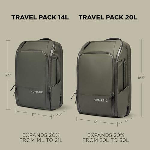 NOMATIC 20L Travel Pack - Mens Travel Backpack - Expandable to 30L - Water Resistant Daypack - TSA-Ready - Lightweight Business Traveling Backpack for Men - 16" Laptop Compartment