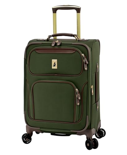 London Fog Nottingham 20 Inch Expandable Spinner Carry on Softside Suitcase, Olive Chestnut